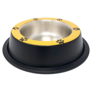 PROFIZOO Miska široká nerezová protišmyková 1200 ml čierna/žltá s potlačou