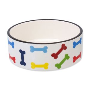 Miska DOG FANTASY keramická potlač farebné kosti biela 15,5 cm