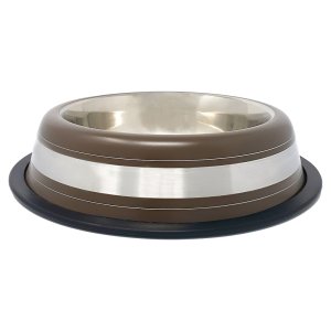 PROFIZOO Miska nerezová protišmyková zaguľatená 710 ml Hnedá (šedý prúžok)