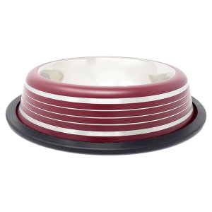 PROFIZOO Miska nerezová protišmyková zaguľatená 710 ml Gaštanová (sivý prúžok)