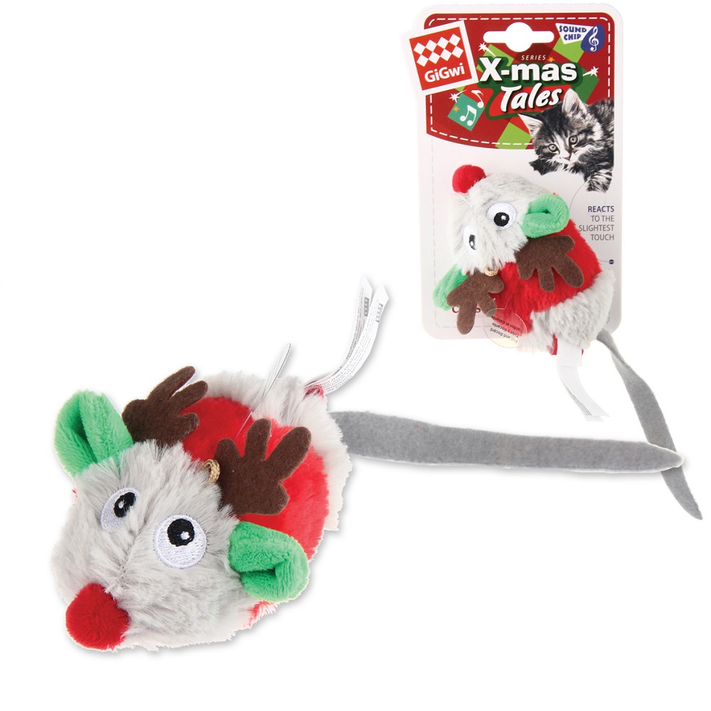 Hračka mačka GiGwi Melody vianočná myška so zvukom