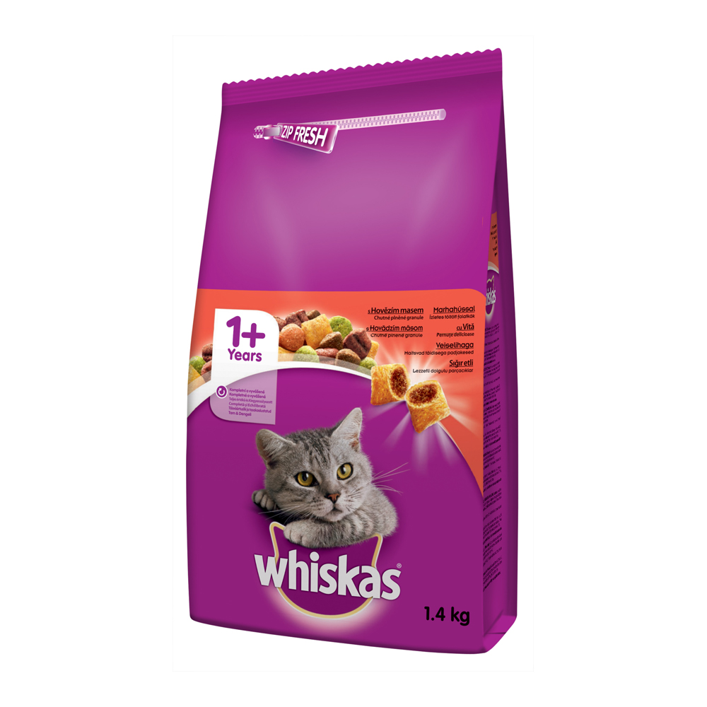 WHISKAS granule s hovädzím 1,4 kg