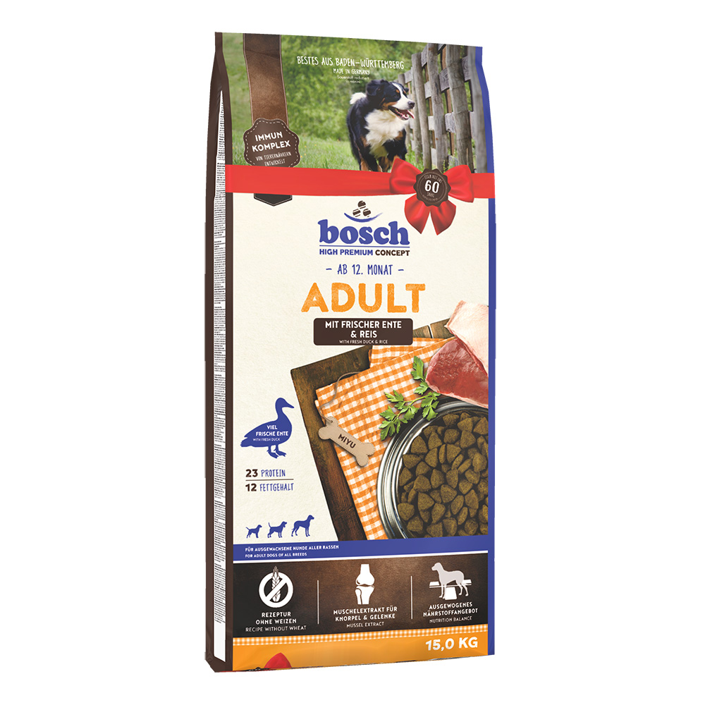 Bosch Adult Duck & Rice 15 kg + "Geloren L-XL ZADARMO" (POŠKODENÝ OBAL, váha 14,8 kg)