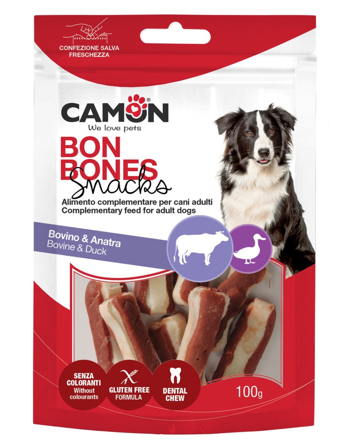 CAMON KOSTIČKY MINI BŮVOL + KACHNA 100 g 5x1,5x2 cm