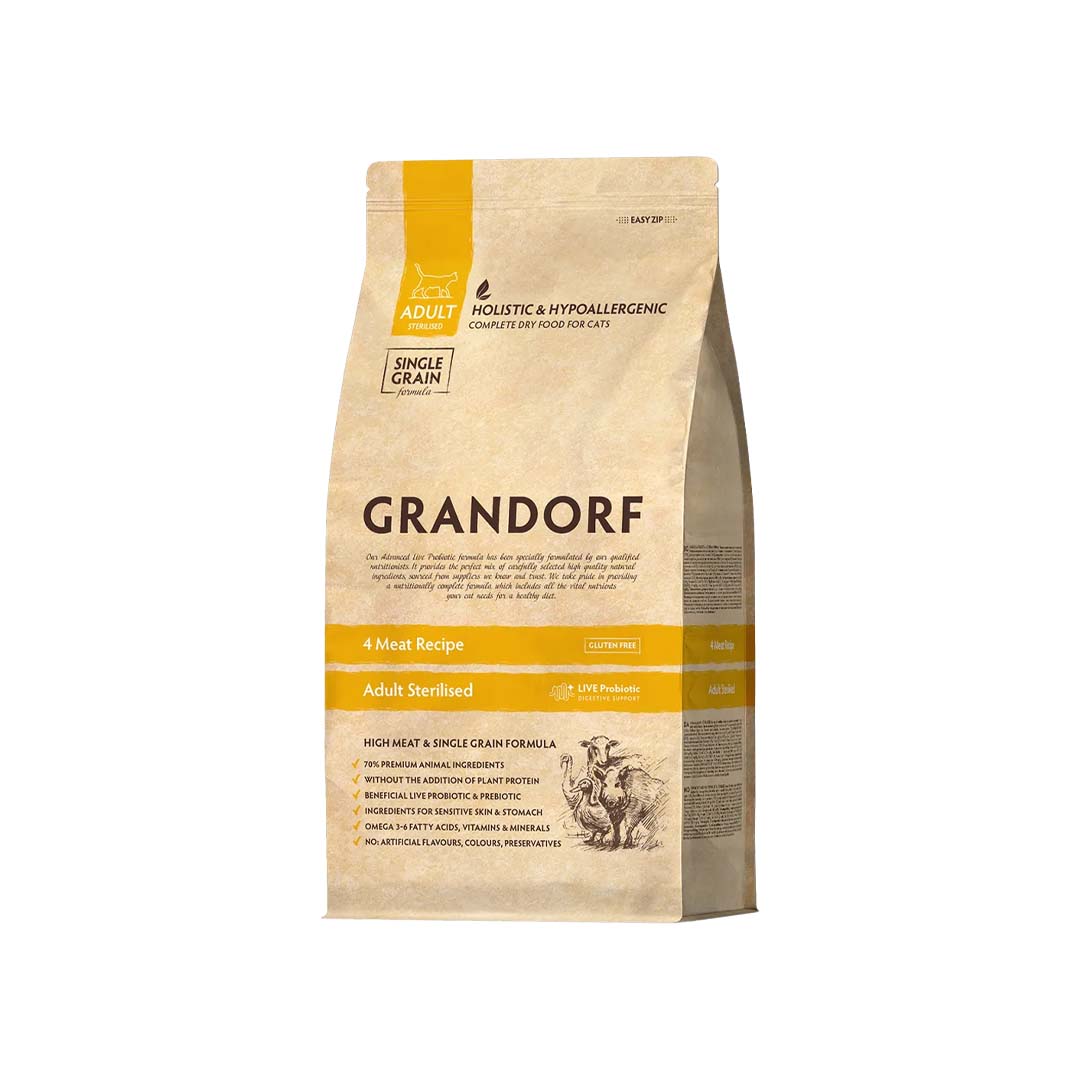 Grandorf granule pre mačky Adult Sterilised - 4 druhy mäsa 400g