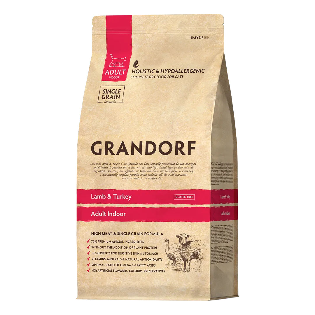 Grandorf granule pre mačky Adult Indoor - Jahňa a moriak 2kg