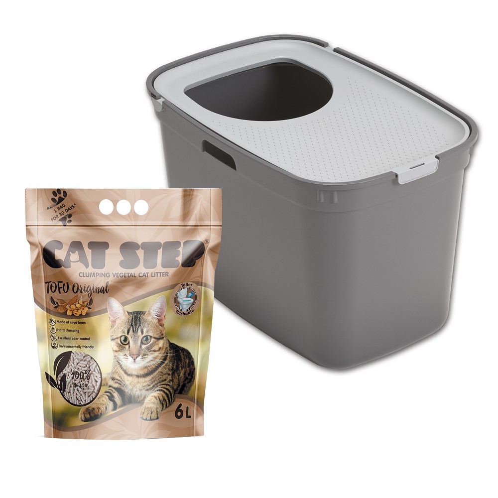SET WC Top Cat, šedá + zdarma Cat Step Tofu Original 6 l