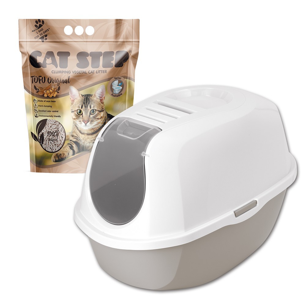 SET WC SMART CAT, šedá + zdarma Cat Step Tofu Original 6 l